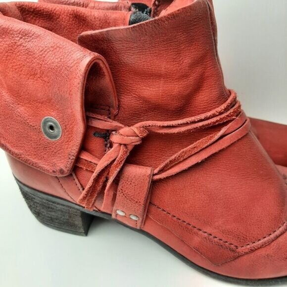 MJUS \ Chunky Heel Genuine Leather Booties w/ Foldover Detail Red Sz 8 US Eur 39 - Picture 4 of 15